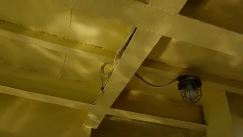 Ferry Ceiling with Steel Beams and Marine Light Fixture in Ha Long Bay Stock Footage 337209521