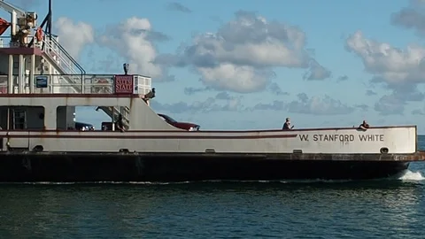 Ferry Chugs Across the Ocean Stock Footage 90524325