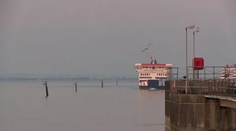Ferry close to harbour Stock Footage 41857446