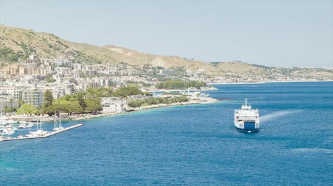 Ferry Off the Coast of Sicily Italy Stock Footage 67589087