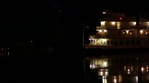 Ferry Crosses River at Night Stock Footage 1094262