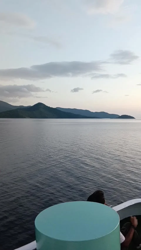 Ferry crossing during sunset Stock Footage 281390834