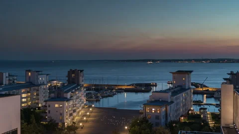 Ferry Crossing Helsingborg Harbor at Dusk Stock Footage 343732292