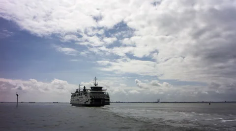 Ferry crossing open sea between Texel and Den Helder, Netherlands, 4K time lapse Stock Footage 66584708