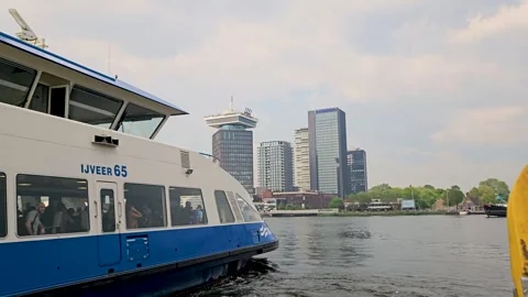 Ferry crossing river Amsterdam North Stock Footage 314447292