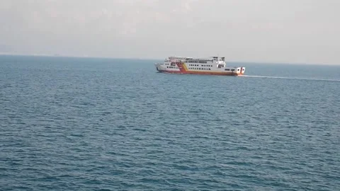 Ferry crossing ship on the sea for inter-island transportation Video stock 302326712