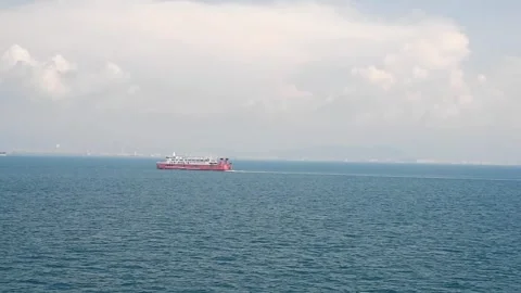 Ferry crossing ship on the sea for inter-island transportation Video stock 302326843