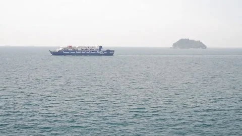 Ferry crossing ship on the sea for inter-island transportation Video stock 302326846