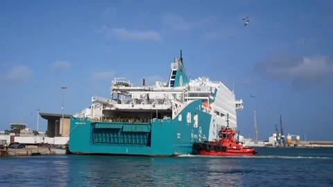Ferry with damaged engine docks in Melilla after fifteen-hour failed voyage to M Video stock 327987398