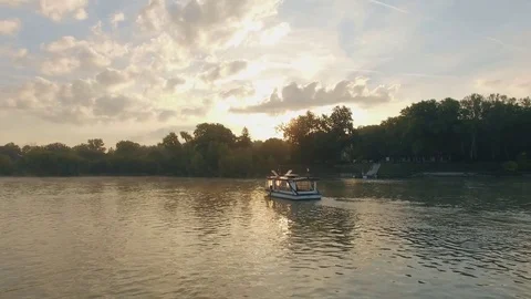 Ferry at the danube Stock Footage 80581473