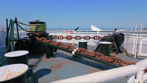 Ferry deck featuring sturdy chains Maritime equipment concept Stock Footage 324574089