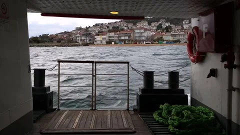 Ferry deck view: Marmara Sea and Prince Islands, Istanbul, slow motion Stock Footage 238979893