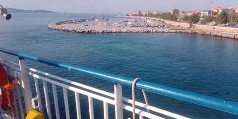 Ferry Deck View of Villa San Giovanni Marina Italy Stock Photos