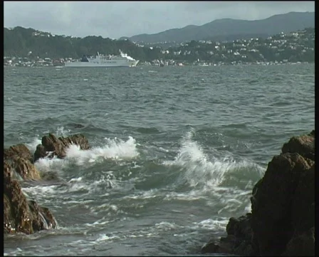Ferry in distance Stock Footage 140796