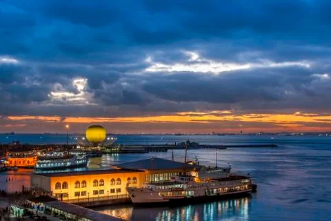 Ferry dock at cloudy night Stock Photos