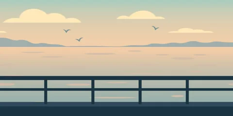 Ferry Dock Railing Silhouette Over Calm Water Stock Footage 327173373