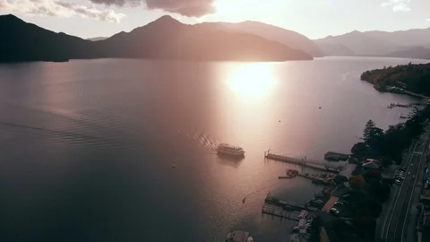 Ferry Docking During Sunset Stock Footage 95752564