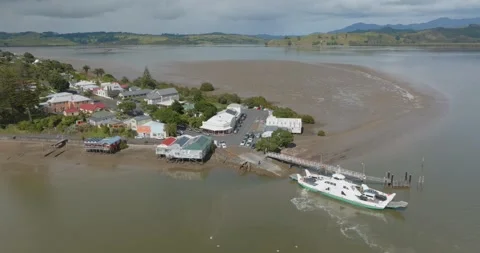 Ferry docking in the pier in the Hokianga Harbour. Rawene, Northland, New Stock Footage 261045936