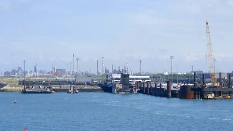 Ferry docks facilities in the port of Dunkirk, France Stock Footage 82852424