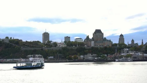 Ferry driving towards the Old Quebec City Stock Footage 102235608