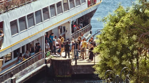 Ferry Dropping off Passengers Stock Footage 26209245