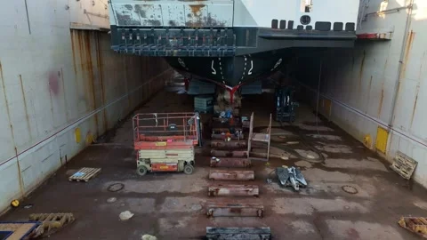 Ferry in Drydock at Westcon Shipyard During Maintenance Work Stockbeeldmateriaal 303494721