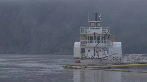 Ferry at a ferry pier surrounded by fogs. Stock Footage 69069610