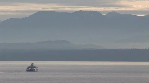 Ferry FG Mountains BG Video stock 343498