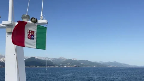 Ferry flags in Italy Stock Footage 208500611