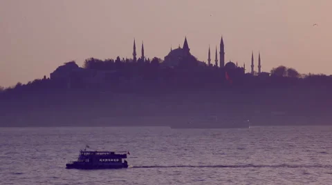 Ferry Floating Away At Bosphorus At Evening Time Stock Footage 46112792
