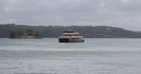 Ferry floating through Sydney Harbour in 4K Stock Footage 85308370