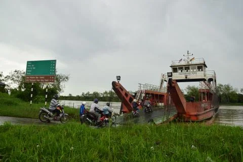 Ferry as a freight crossing the river Foto stock