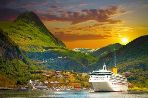 Ferry in Geiranger. Stock Photos