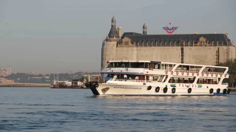 Ferry Gliding Parallel to the Shore Stock-Footage 241612632