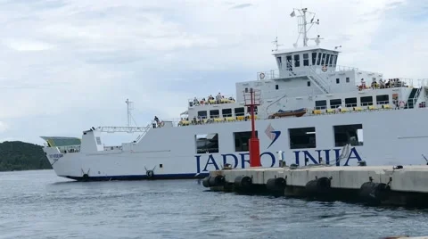 Ferry Goes From Harbor Stock Footage 54896715