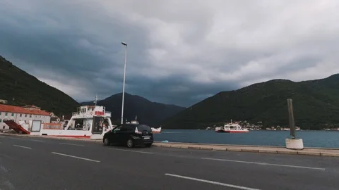 Ferry in in Kotor Stock Footage 129749433