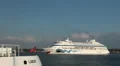 Ferry Laboe crossing Cruise ship Aida Cara at Hanse Sail HD Footage