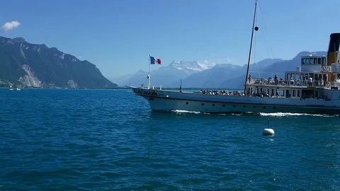 Ferry on lake Geneva Stock Footage 80327603