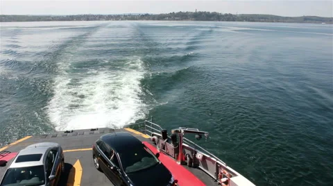 Ferry on lake waves Stock Footage 49648012