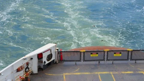 Ferry Leaving Bowen Island Creating Wake in Coastal Waters Near Vancouver Stock Footage 346651916