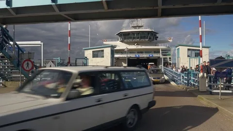 Ferry off loading cars Stock Footage 75542539
