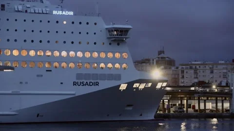 Ferry moored at the port Stock Footage 248239305