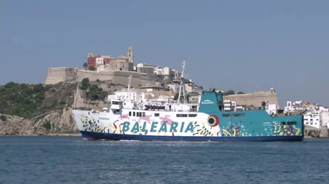 Ferry navigating in Ibiza, Spain  Stock Footage 43317550