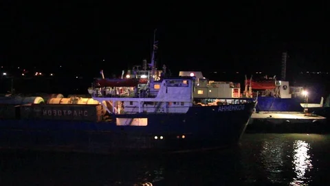 Ferry at the Night Stock Footage 70505357
