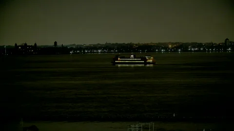 Ferry in NYC Harbor on Hudson River at night — Nov 30, 2019 Stock Footage 257476530