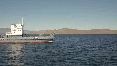 Ferry to Olkhon island, lake Baikal Stock Footage