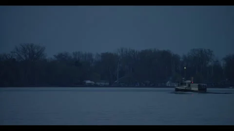 Ferry on Open Lake During Evening Stock Footage 57217530