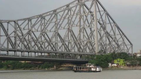 Ferry passing below Ganges river to reach Howrah ferry ghat. Stock Footage 153867719