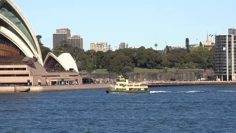 Ferry passing the Opera House from Kiribilli Stock Footage 98331540