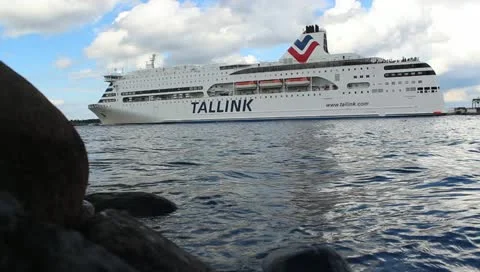 Ferry passing by in port Stock Footage 11386602